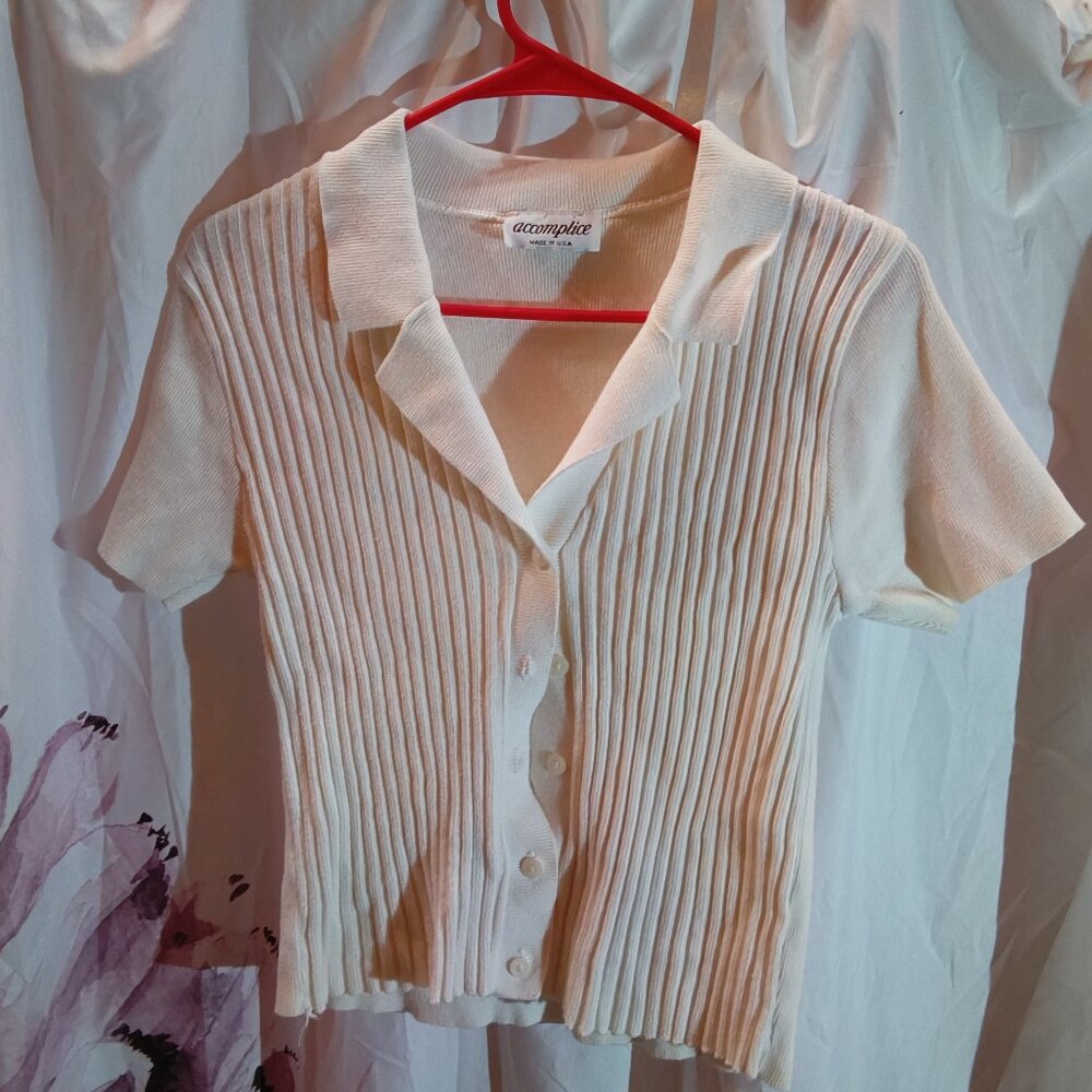 Accomplice white button up sweater size Small